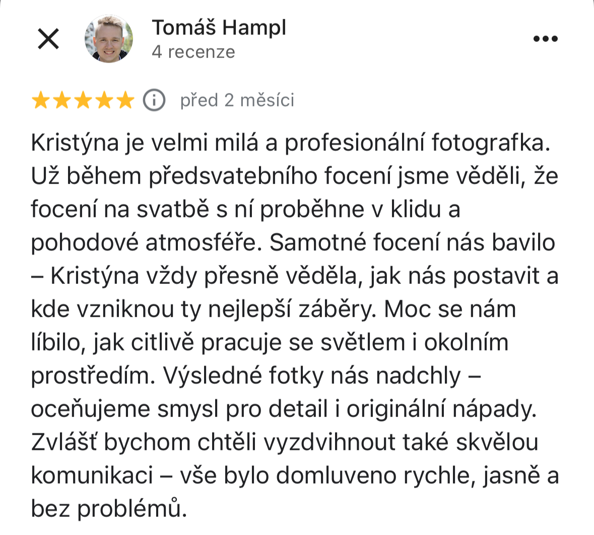 recenze kristýna zbíralová svatební fotografka praha